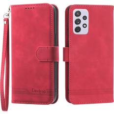 DRF Red, Samsung A72 4/5G For Samsung Galaxy Case, Leather Wallet Flip Case With Strap