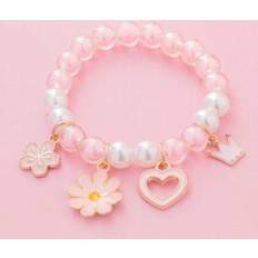 Barn Armband Shein 1pc Children Simple & Cute Beaded Bracelet With Flower Heart Crown Pendant, Ideal For Parties & Gifts