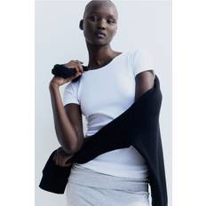 H&M Ladies White Ribbed T-shirt