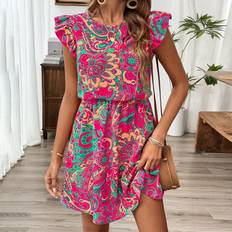 Florals - Long Dresses Shein Floral Print Ruffle Trim Dress