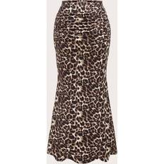 Multicoloured Skirts Shein Womens Fashionable Leopard Print Ruched Fish Tail Skirt