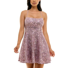 Pink Dresses Emerald Sundae Emerald Sundae Juniors' Sequined Lace Fit & Flare Dress Mauve