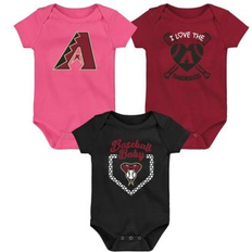 Children's Clothing Outerstuff Infant Boys and Girls Red, Black, Pink Arizona Diamondbacks Baseball Baby 3-Pack Bodysuit Set Red, Black, Pink Red/Black/Pink 24 months