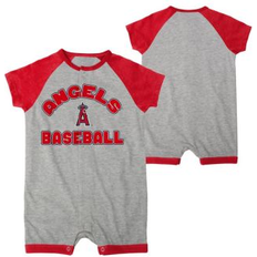 Children's Clothing Outerstuff Infant Boys and Girls Heather Gray Los Angeles Angels Extra Base Hit Raglan Full-Snap Romper Heather Gray 0-3 months