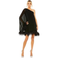 Mac Duggal Dresses Mac Duggal Women's One Shoulder Trapeze Dress with Feather Trim Black 12R