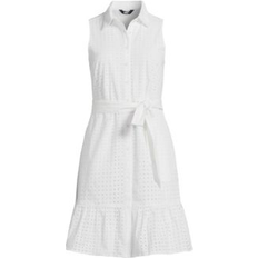 Lands' End Women's Sleeveless Eyelet Shirt Dress White