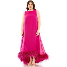 Mac Duggal Knee Length Dresses Mac Duggal Plus High Neck Feather Hem Gown Fuchsia 14W