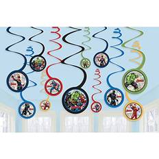 Red Streamers Amscan Marvel Avengers Powers Unite Hanging Swirl Decorations Assorted Designs, 12 Pcs