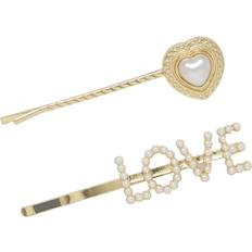 Hair Pins Ettika Gold Tone Metal Pearl Love Heart Hair Pins Set of 2