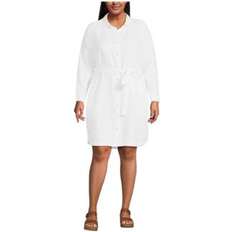 Dresses Lands' End Plus Long Sleeve Linen Shirt Dress White 3X