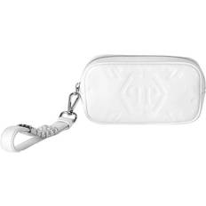 White Clutches Philipp Plein Embossed Monogram Mini Wristlet Bag