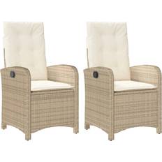 vidaXL Gartensessel mit Kissen 2 Stk Beige Poly Rattan Outdoor-Sessel