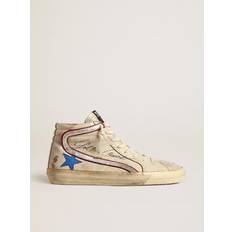 GOLDEN GOOSE Men Slippers & Sandals GOLDEN GOOSE Slide Ltd In Ecru With Bright Blue Star And Silver Leather Flash, Man