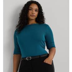 Turquoise - Women T-shirts & Tank Tops Ralph Lauren Stretch Cotton Boatneck Top in Turquoise Sky 1X 1X