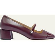 Purple - Women Heels & Pumps Jimmy Choo Elisa 45 Faux Pearl Leather Heeled Courts - Garnet