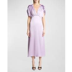 Long Sleeves Dresses Victoria Beckham Petunia-Coloured Midi Dress With Ruffles