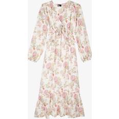 The Kooples Womens Beige Red Ruffle-trim Floral-print Silk Maxi Dress BEIGE RED