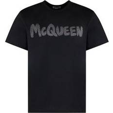 Alexander McQueen Men T-shirts Alexander McQueen Glitter Logo Print Crew Neck T-shirt - Black