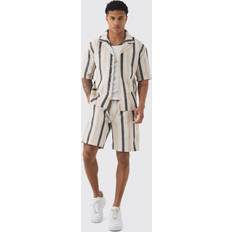 Herren - Leinen Nachtwäsche boohooMAN Natural Oversized Revere Linen Look Shirt & Short Set