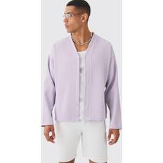 Purple Shirts boohooMAN Mens Pleated Longsleeve Collarless Boxy Shirt Purple