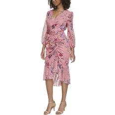 Eliza J Printed Metallic Clip Chiffon Midi Dress