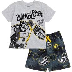 Children's Clothing Transformers Bumblebee Little Boys Drop Shoulder T-Shirt and Shorts Outfit Set Gray