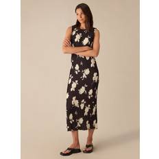 Ro&Zo Mono Floral Print Plisse Tube Dress, Black