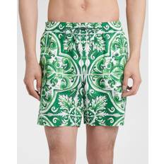 Dolce & Gabbana Green Swimwear Dolce & Gabbana Majolica Mid Length Swim Trunks