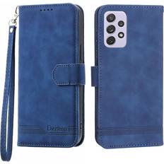 DRF Blue, Samsung A72 4/5G For Samsung Galaxy Case, Leather Wallet Flip Case With Strap