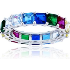 Macy's Eternity Rings Macy's Rainbow Princess Cut Cubic Zirconia Eternity Band in Rhodium Plated Sterling Silver Multi