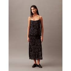 Calvin Klein Women Tank Tops Calvin Klein Women's Chiffon Botanic Print Tank Top Black