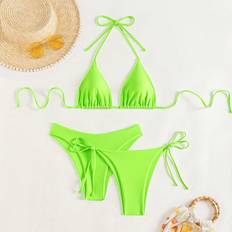 Bikini Sets Shein Womens Summer Beach Fluorescent Green Halter Neck Strap Sexy Bikini Set pcs