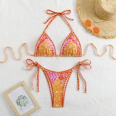 Women Bikini Sets Shein Womens Vacation Plant Printed Halter Neck Sexy Bikini Set With Separated SwimwearSummer Beach