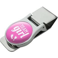 Pink Money Clips Graphics and More Team Girl Baby Pink Footprints Satin Chrome Plated Metal Clip