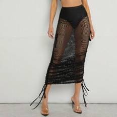 Cut-Out Kjolar Shein Fishnet Mesh Drawstring Ruched Skirt
