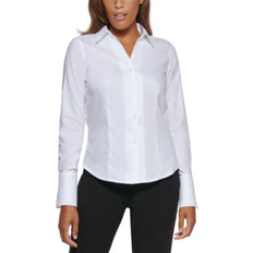 Calvin Klein Women Tops Calvin Klein Petite Cotton Collared Button-Down Blouse White 10P