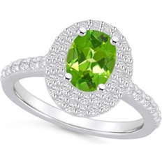 Macy's Silver Plated Rings Macy's Peridot and Diamond Halo Ring Peridot