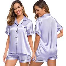 Swomog Pajamas Set Short Sleeve Sleepwear Womens Button Down Nightwear Soft Pj Lounge Sets Lavender