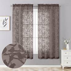 Curtains & Accessories OVZME Anji Sheer Brown Curtains 63 Inches Long Light Airy Privacy Textured Brown Sheer Drapes