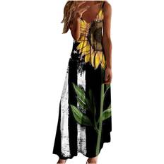 Dresses Piuwrlz patriotic dress for women 4th of July Dress for Women Independence Day Fashion Sling V-neck Beach Long Dress American Flag Maxi Dress amazon deals today Black