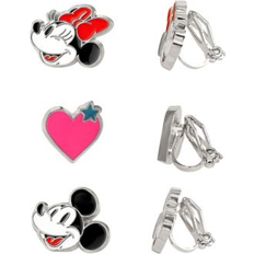 Disney Earrings Disney and Minnie Mouse Fashion Clip On Earrings Set of Silver tone, pink, white Silver tone/pink/white ONE SIZE