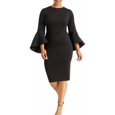 Eloquii Flare Sleeve Scuba Dress Plus Size - Black