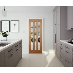 B&Q Modern 3P Panel Oak Clear Glzd 1981 Interior Door (x198.1cm)