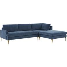 Brass Sofas TOV Furniture Serena Blue Sofa 106.8" 3 3 Seater