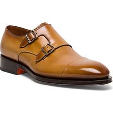 Monks Santoni Men's Carter Cap Toe Double Monk Strap Dress Shoes Light Brown