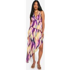Purple Skirts boohoo Womens Tie Dye Plisse Asymmetric Maxi Skirt Purple