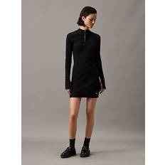 Calvin Klein Elastane/Lycra/Spandex Dresses Calvin Klein Cotton Bodycon Mini Dress with CK Logo and Long Sleeves - Black