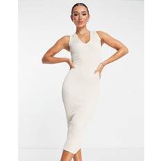 Dresses River Island V Neck Textured Midi Dress - Stone