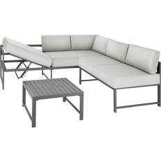 Gartenmöbel tectake Sitzgruppe Faro mit Tisch mit Verstellbarer Rückenlehne - Grau