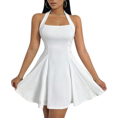Shein Slayr Solid Backless Halter Neck Dress